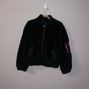 Black fuzzy jacket coat with red outline Calvin Klein Performance Small